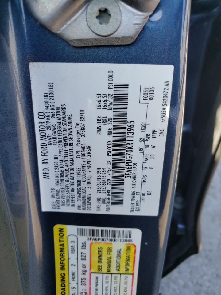 3FA6P0G70KR113965 2019 Ford Fusion S