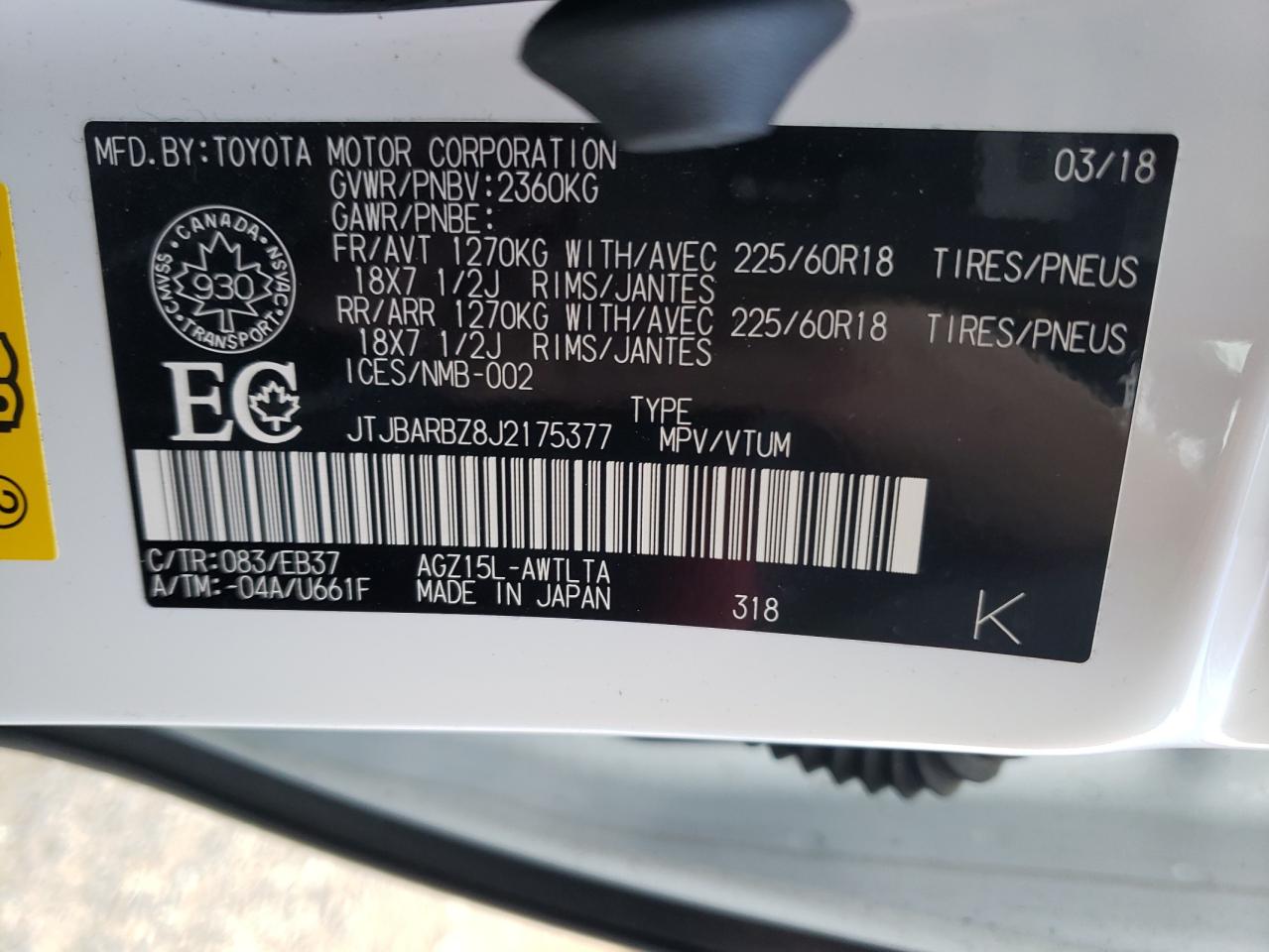 2018 Lexus Nx 300 Base VIN: JTJBARBZ8J2175377 Lot: 63841283