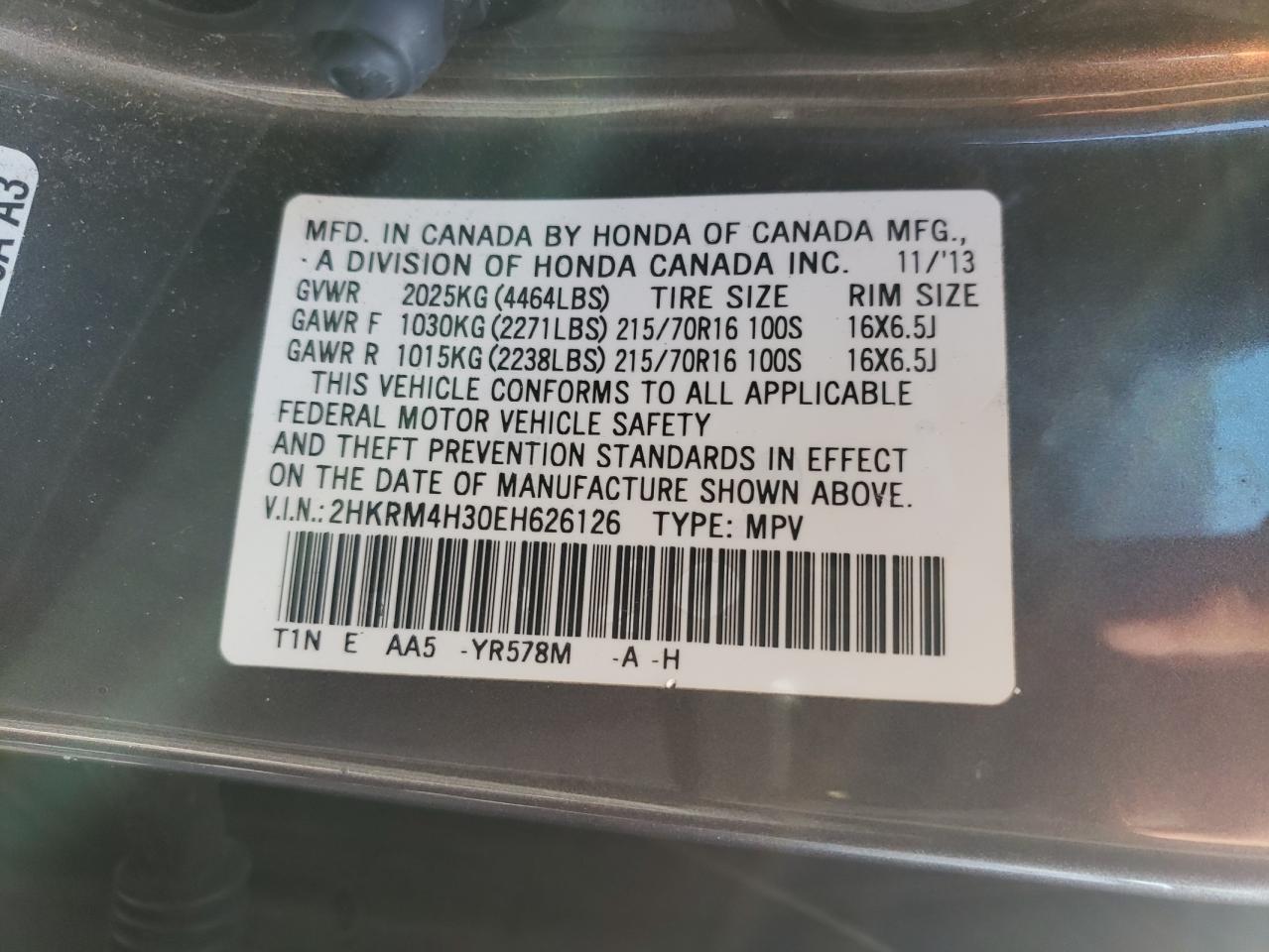 2HKRM4H30EH626126 2014 Honda Cr-V Lx