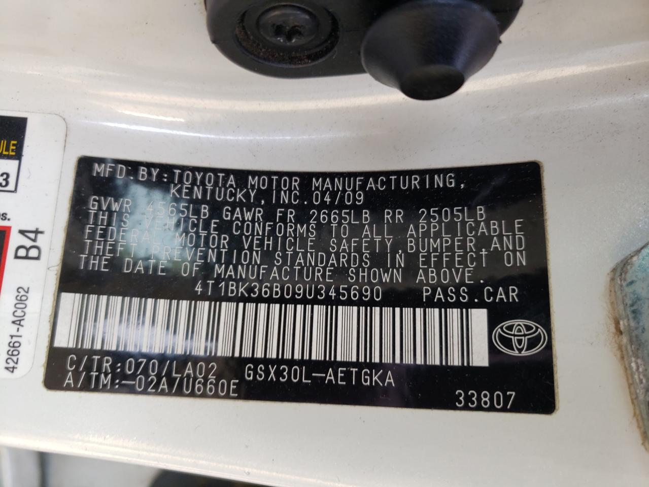 2009 Toyota Avalon Xl VIN: 4T1BK36B09U345690 Lot: 88342415