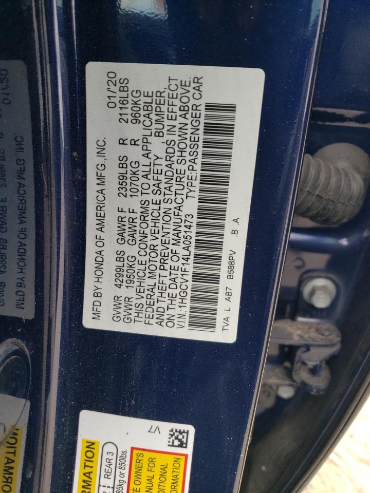 2020 Honda Accord Lx VIN: 1HGCV1F14LA051473 Lot: 70396563