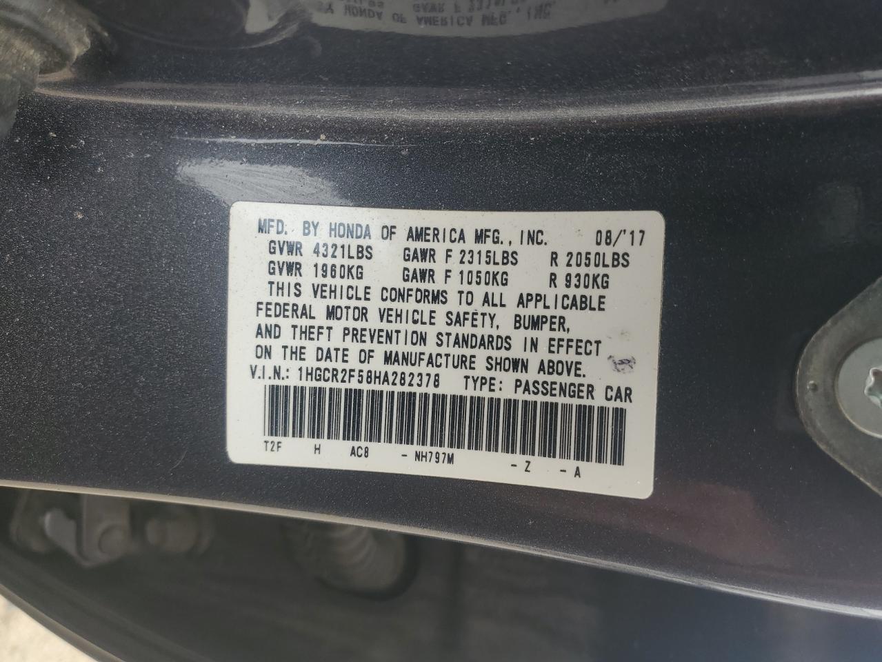 1HGCR2F58HA282378 2017 Honda Accord Sport