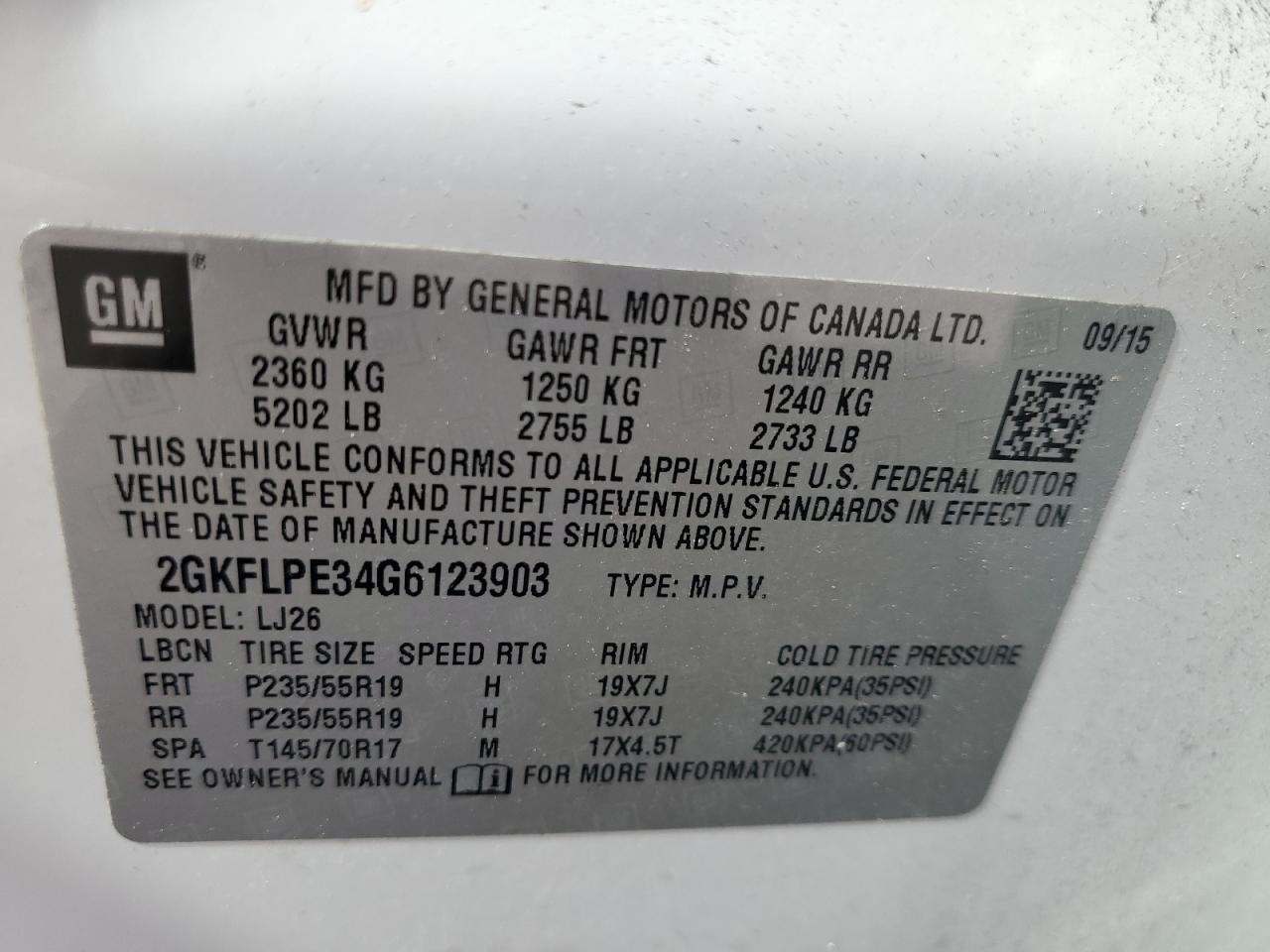 2GKFLPE34G6123903 2016 GMC Terrain Slt