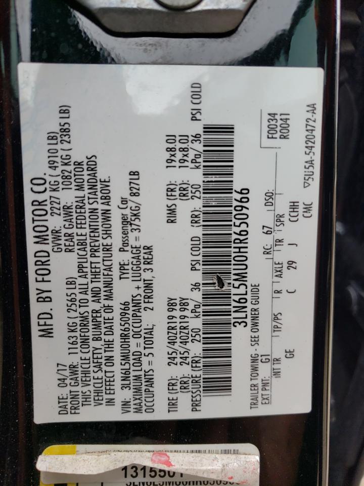 2017 Lincoln Mkz Hybrid Reserve VIN: 3LN6L5MU0HR650966 Lot: 74199434