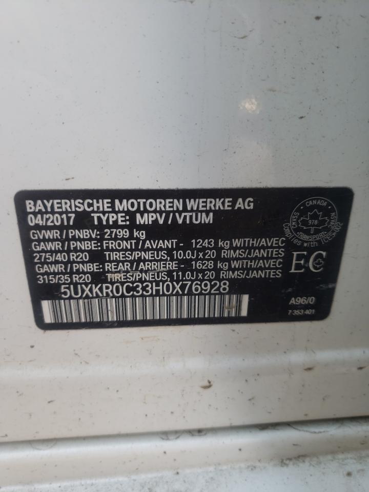 2017 BMW X5 xDrive35I VIN: 5UXKR0C33H0X76928 Lot: 68904253