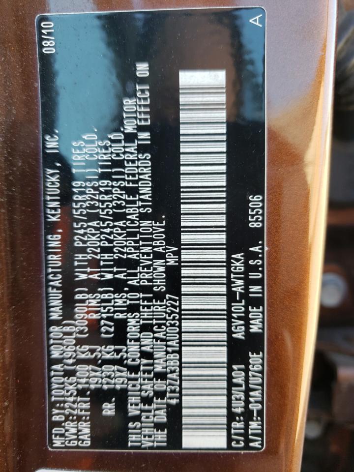 2010 Toyota Venza VIN: 4T3ZA3BB1AU035227 Lot: 66368463