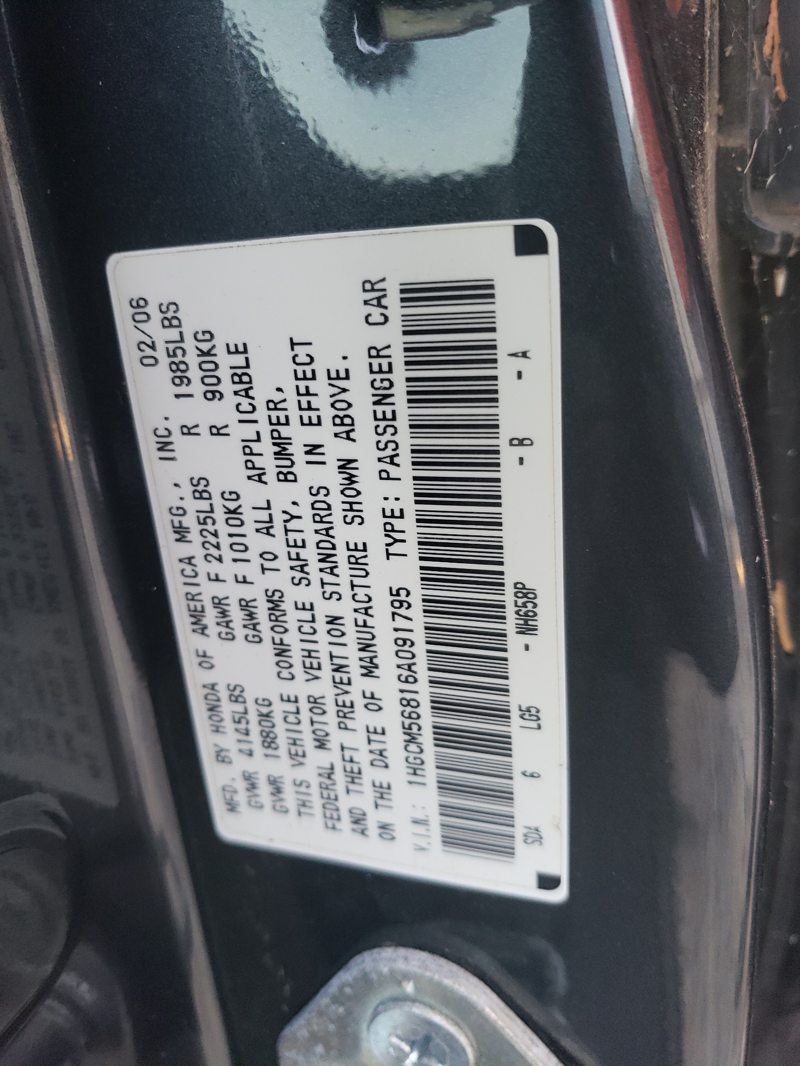 1HGCM56816A091795 2006 Honda Accord Ex