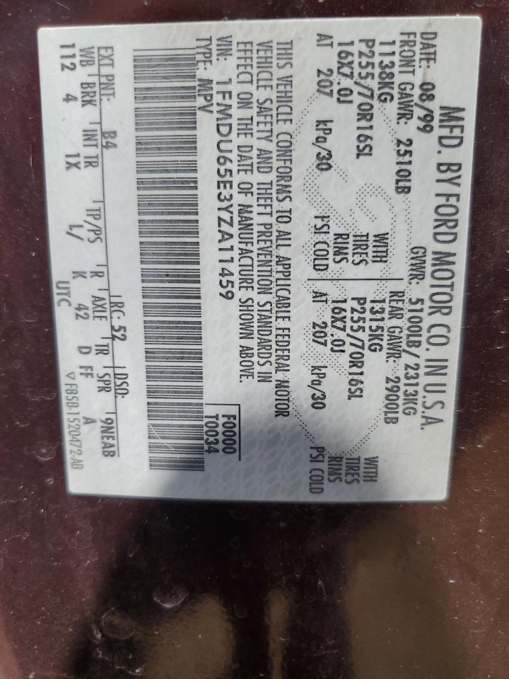 2000 Ford Explorer Limited VIN: 1FMDU65E3YZA11459 Lot: 66906433