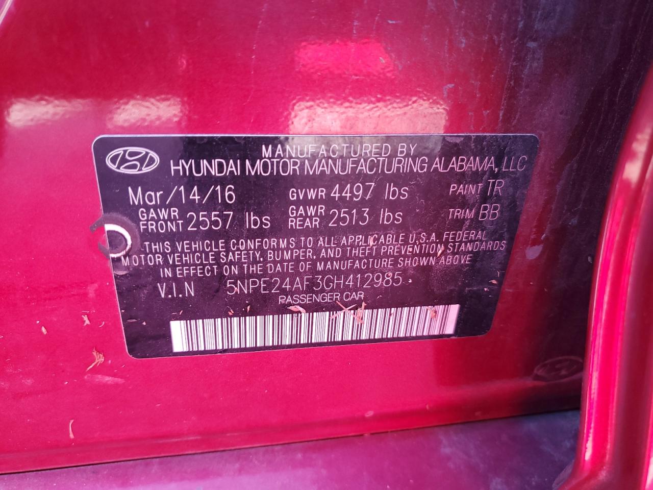 5NPE24AF3GH412985 2016 Hyundai Sonata Se