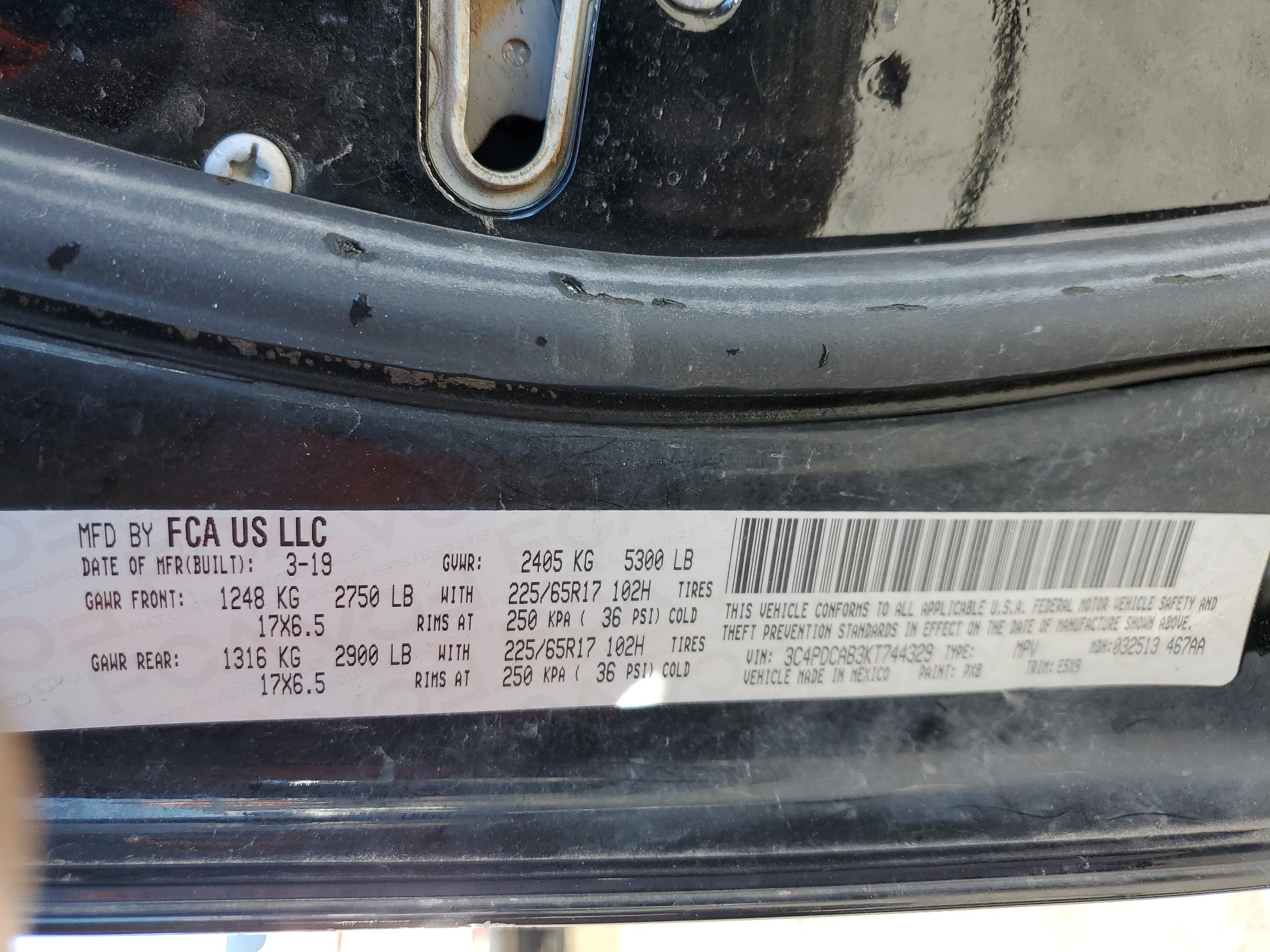 3C4PDCAB3KT744329 2019 Dodge Journey Se