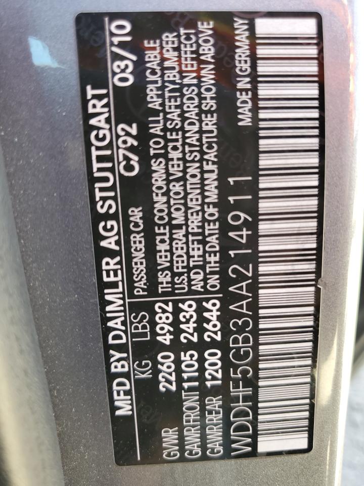 2010 Mercedes-Benz E 350 VIN: WDDHF5GB3AA214911 Lot: 80687183