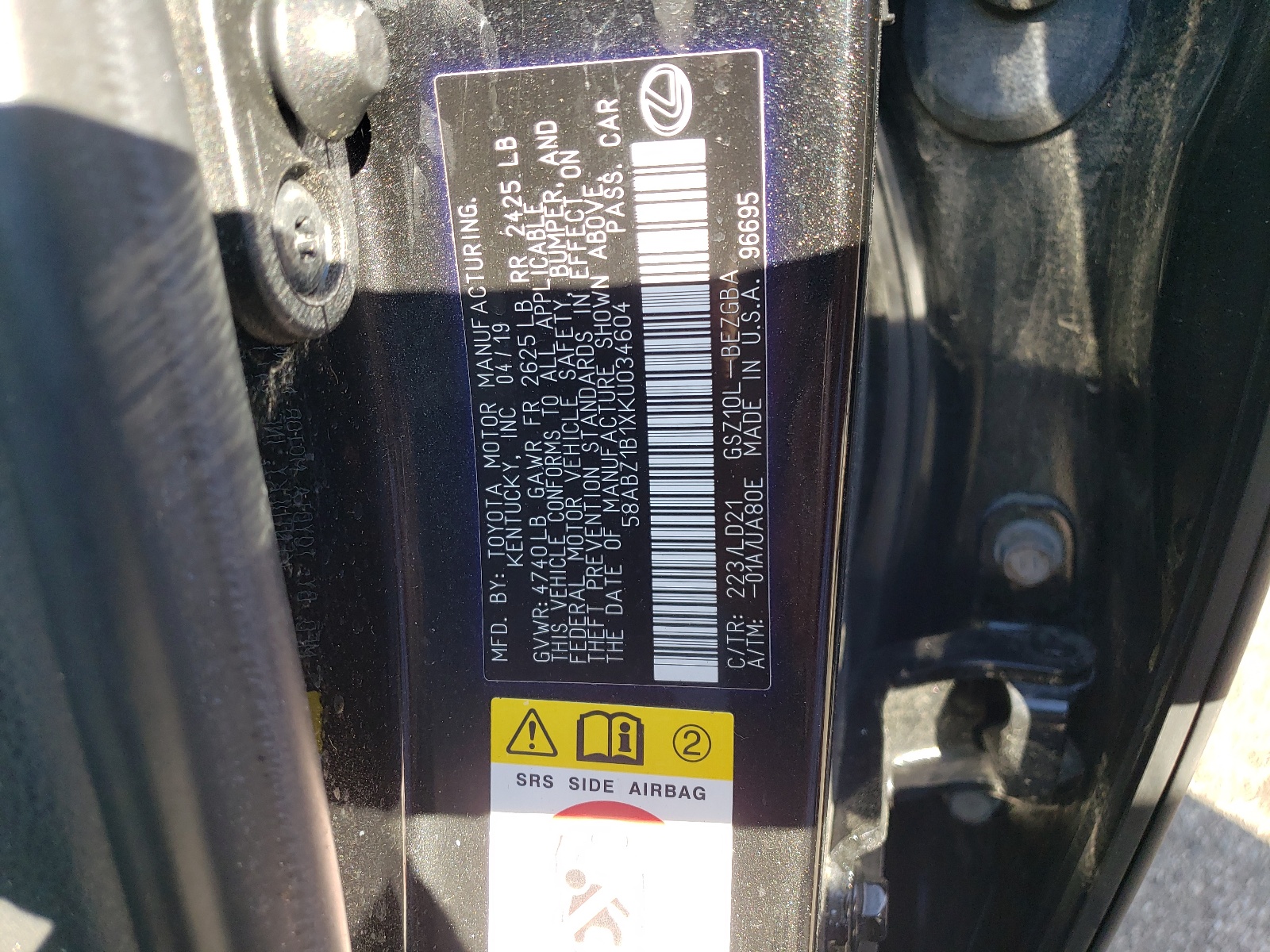 58ABZ1B1XKU034604 2019 Lexus Es 350