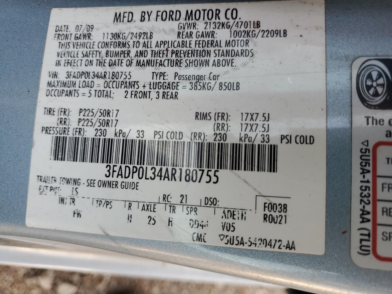 2010 Ford Fusion Hybrid VIN: 3FADP0L34AR180755 Lot: 66302894