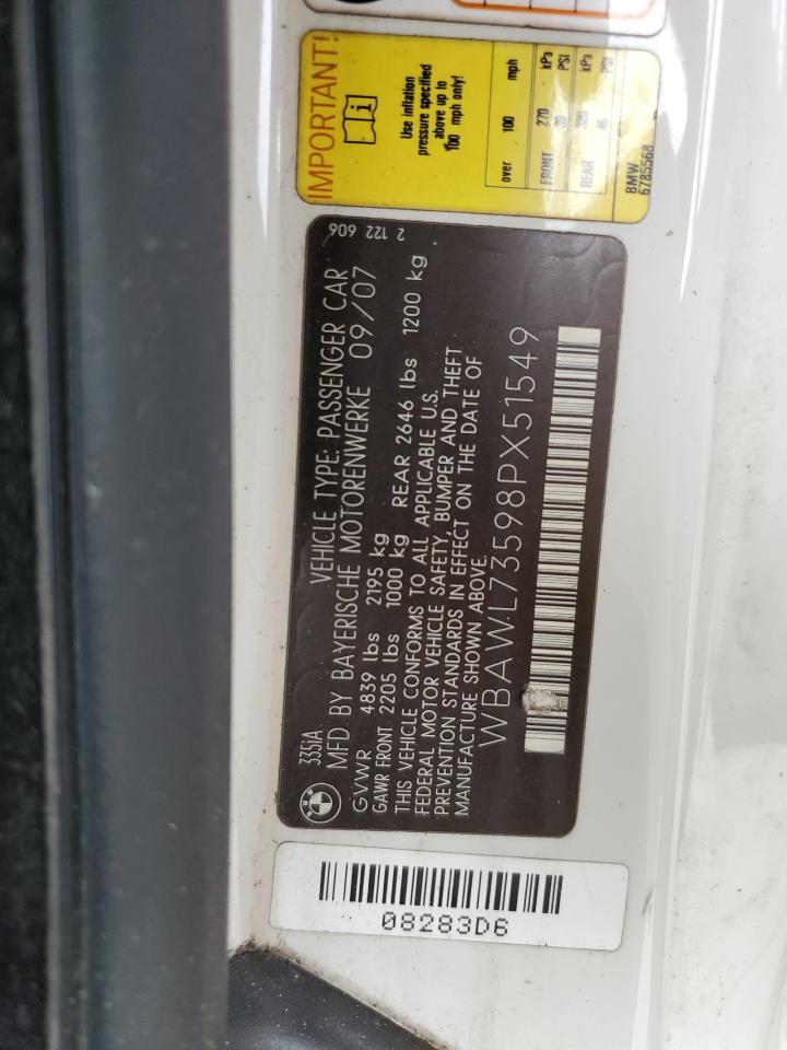 2008 BMW 335 I VIN: WBAWL73598PX51549 Lot: 91045915