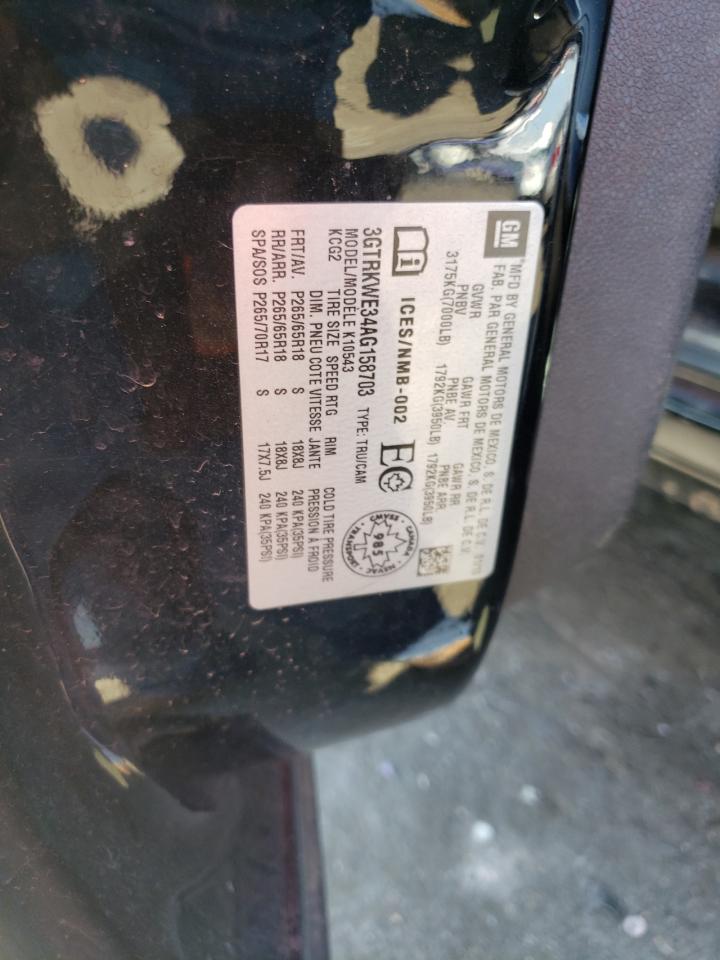 2010 GMC Sierra K1500 Slt VIN: 3GTRKWE34AG158703 Lot: 69910683