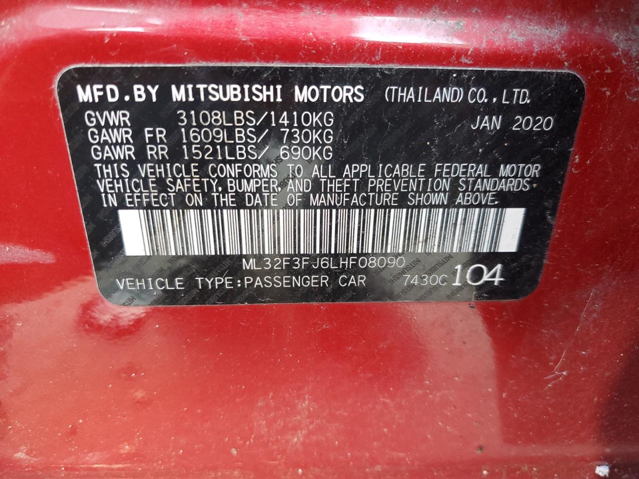 ML32F3FJ6LHF08090 2020 Mitsubishi Mirage G4 Es