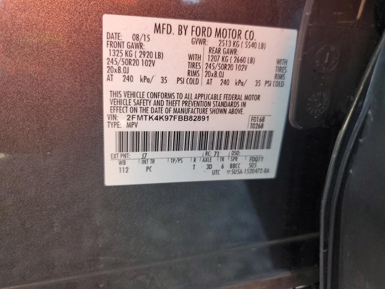 2FMTK4K97FBB82891 2015 Ford Edge Titanium