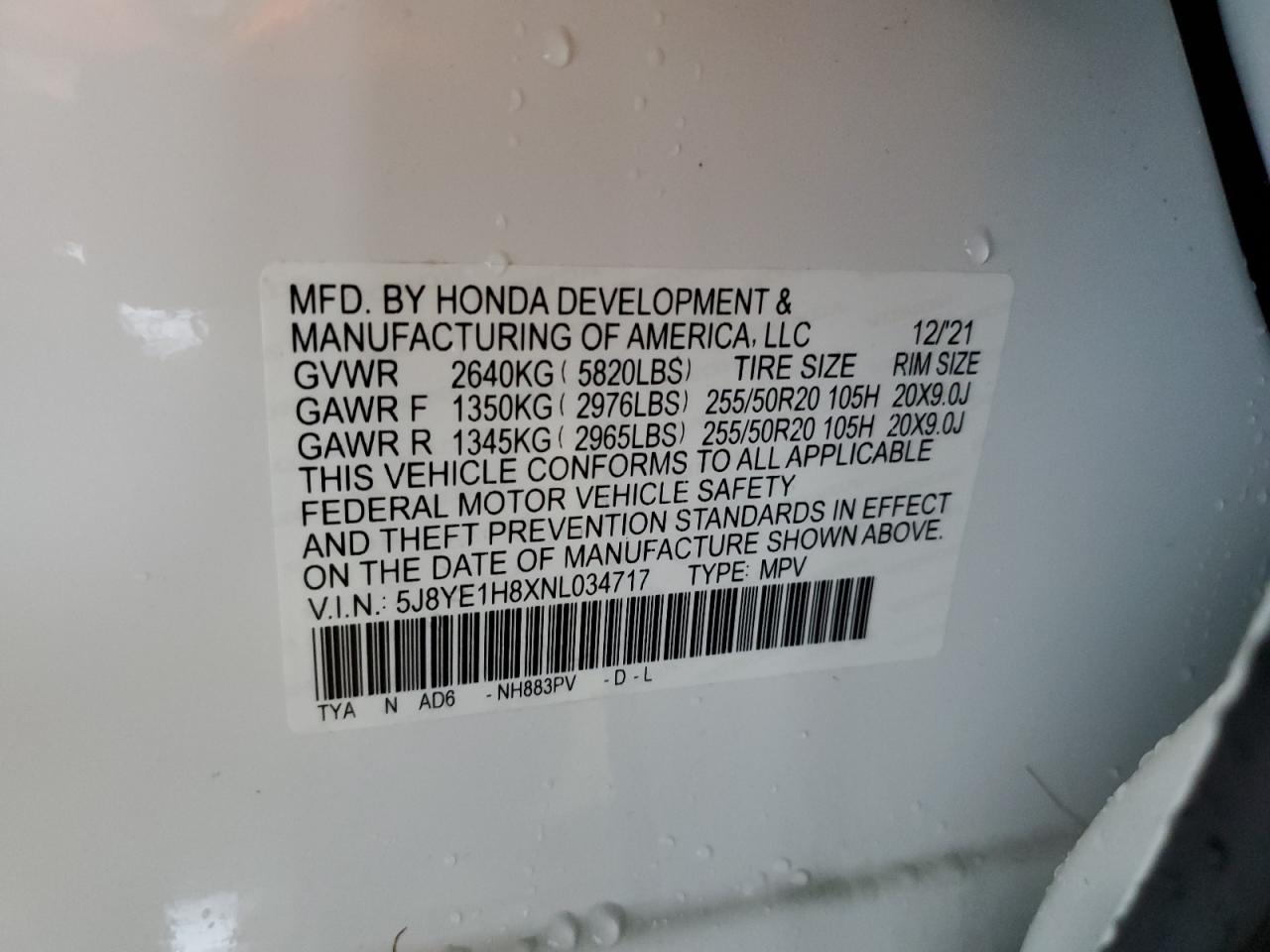 5J8YE1H8XNL034717 2022 Acura Mdx Advance