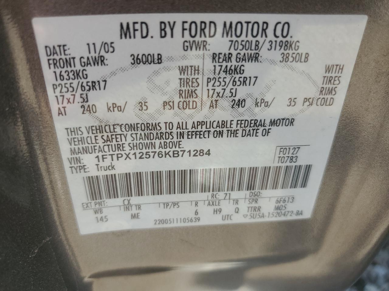 1FTPX12576KB71284 2006 Ford F150