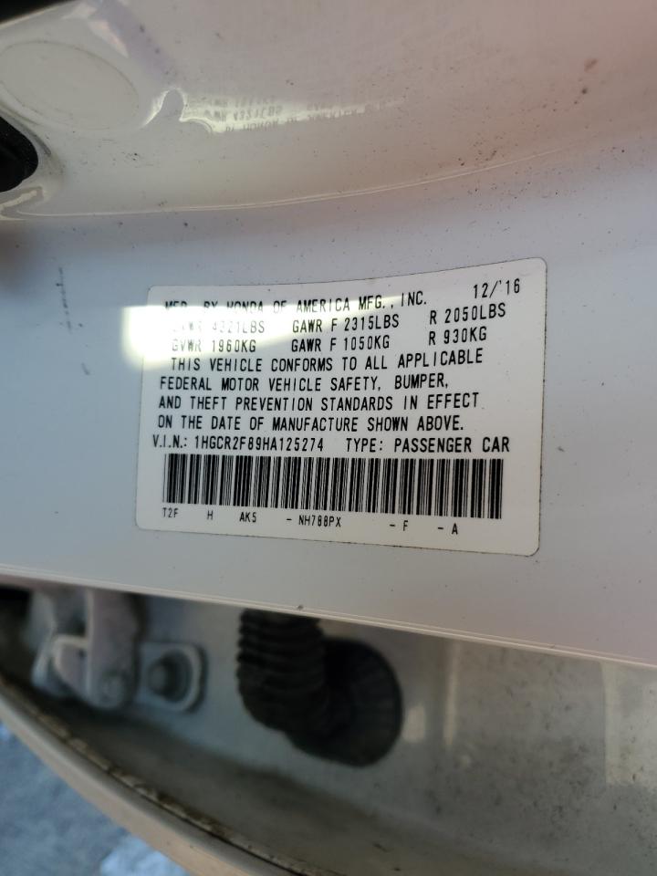 1HGCR2F89HA125274 2017 Honda Accord Exl