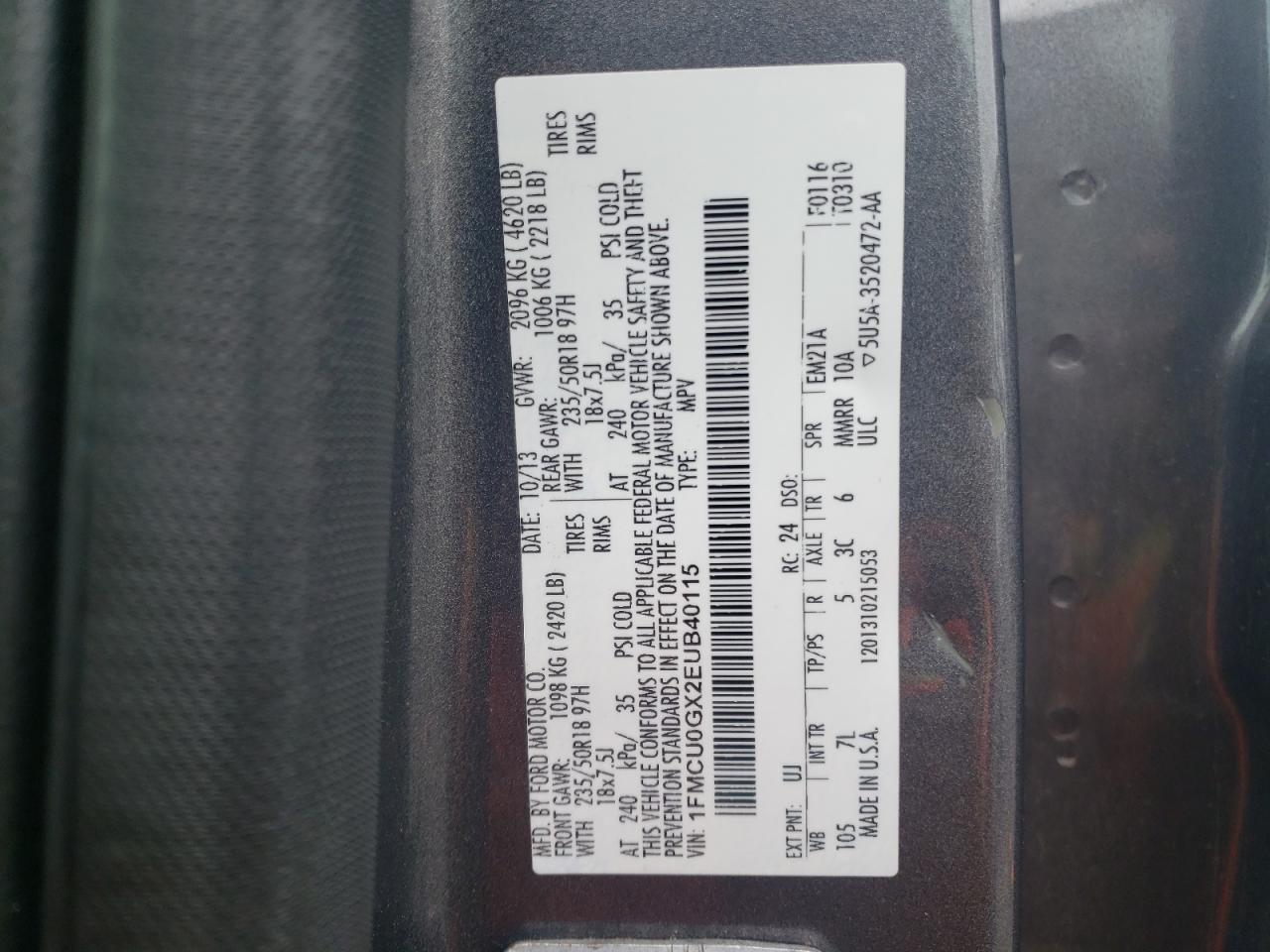 1FMCU0GX2EUB40115 2014 Ford Escape Se