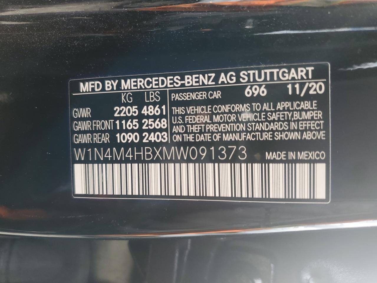 W1N4M4HBXMW091373 2021 Mercedes-Benz Glb 250 4Matic