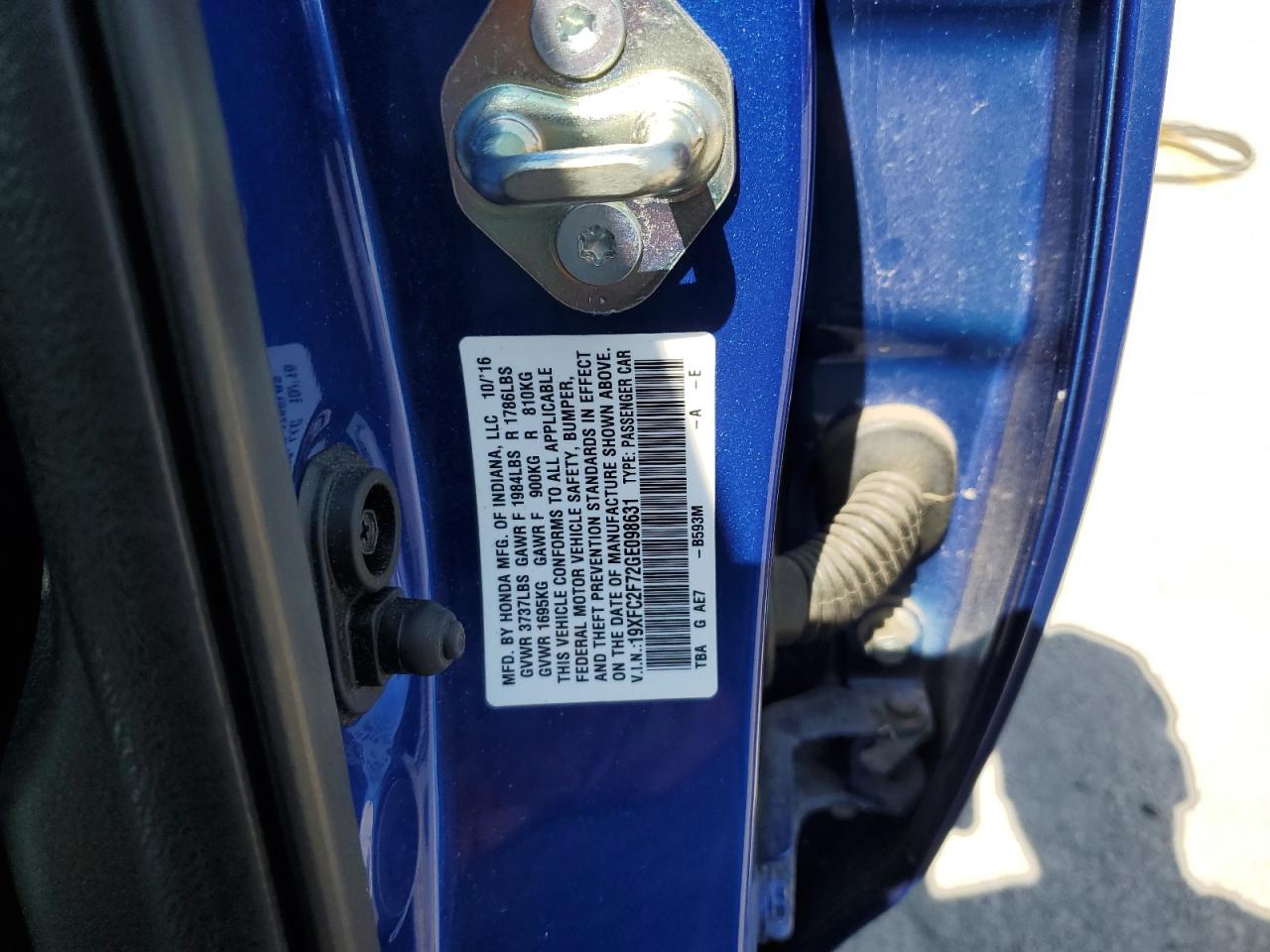 19XFC2F72GE098631 2016 Honda Civic Ex 19XFC2F72GE098631 2016 Honda Civic Ex