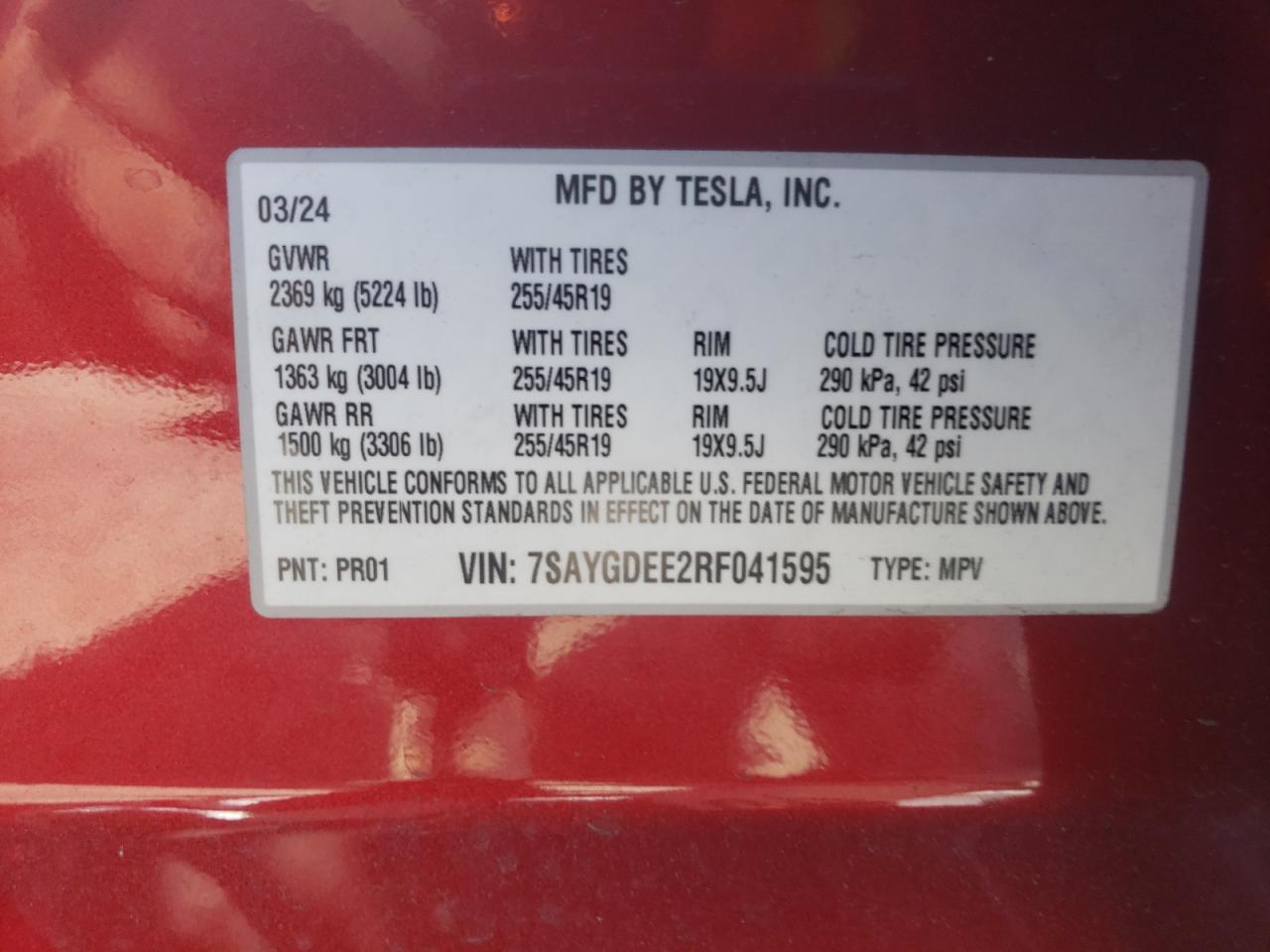 7SAYGDEE2RF041595 2024 Tesla Model Y