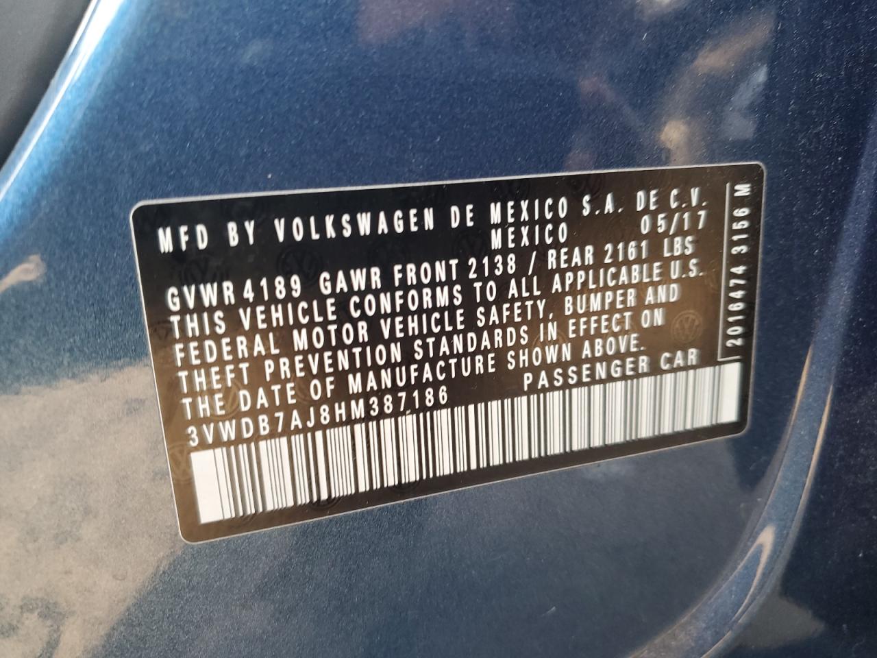 3VWDB7AJ8HM387186 2017 Volkswagen Jetta Se