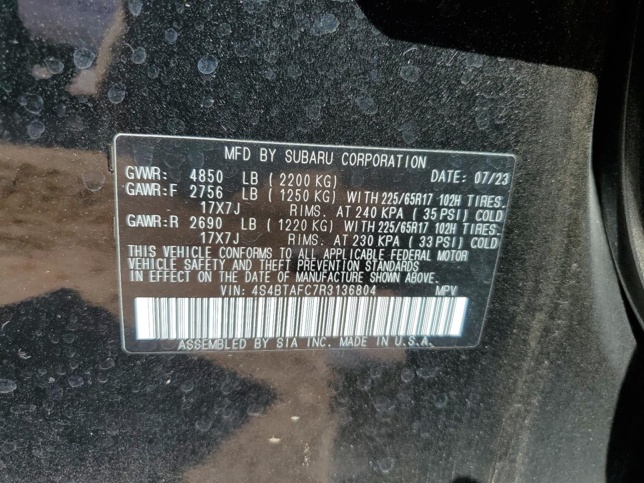 4S4BTAFC7R3136804 2024 Subaru Outback Premium