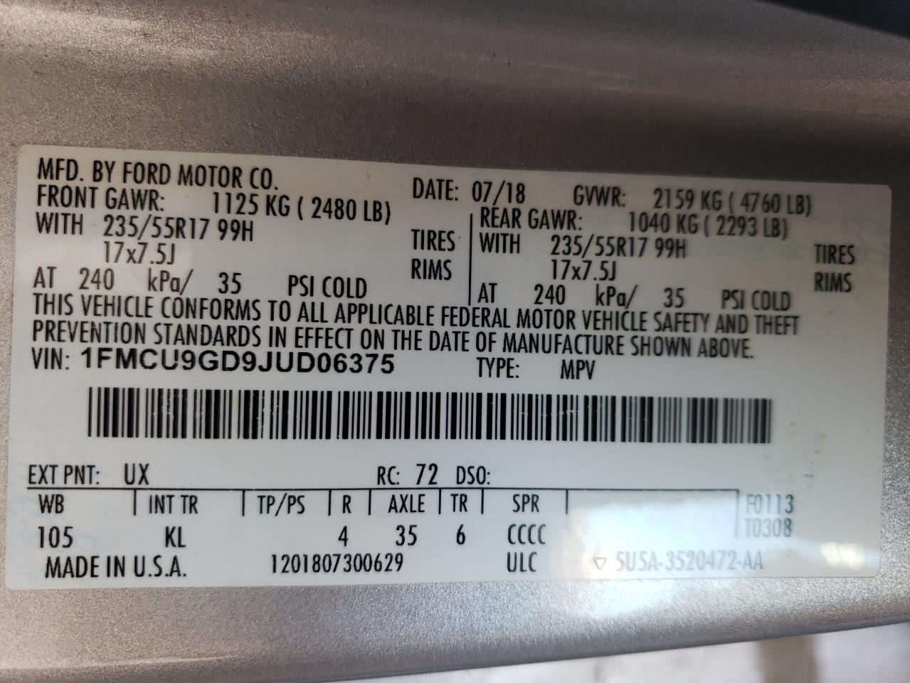 1FMCU9GD9JUD06375 2018 FORD ESCAPE - Image 13