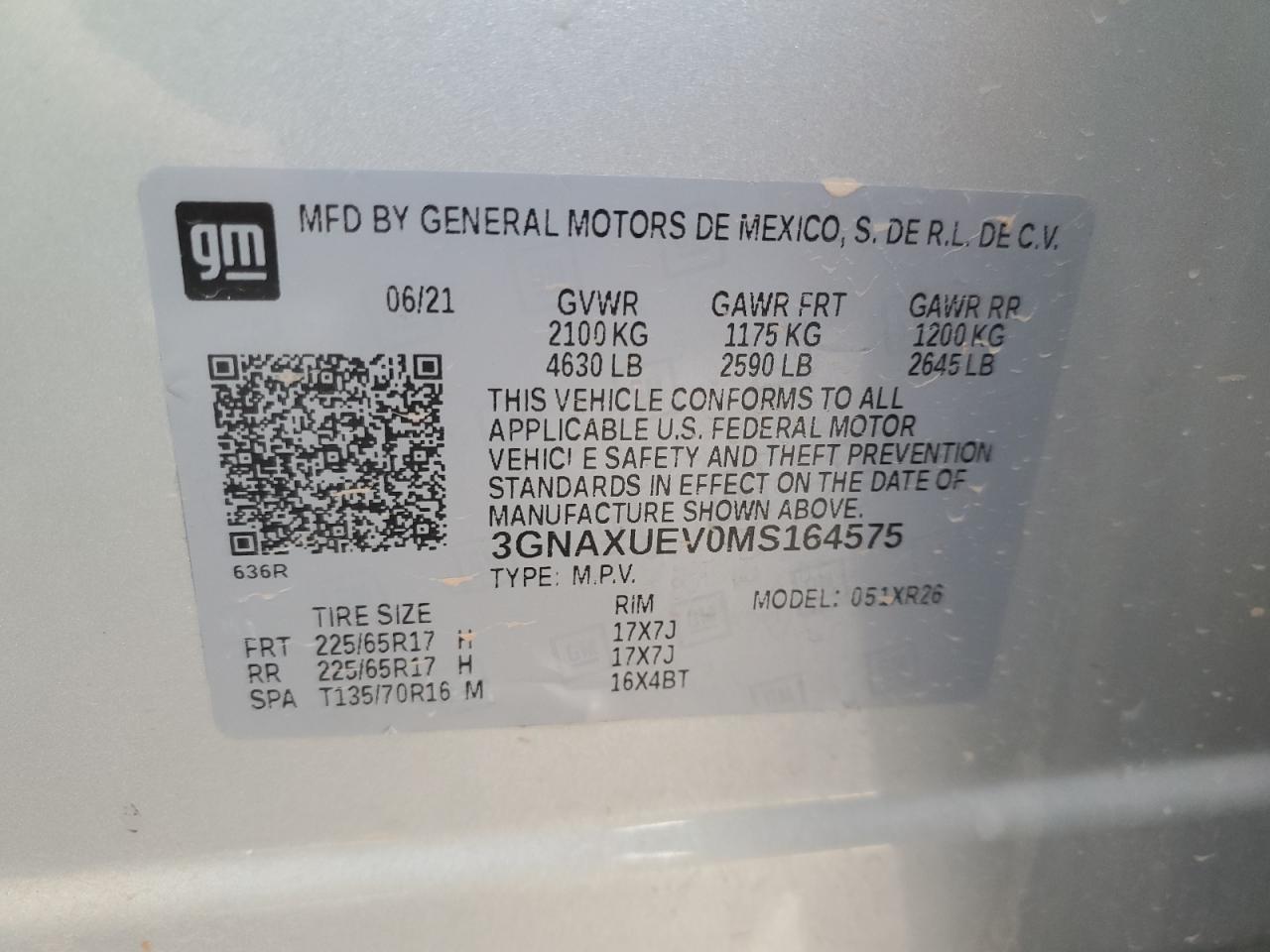 3GNAXUEV0MS164575 CHEVROLET EQUINOX 2021