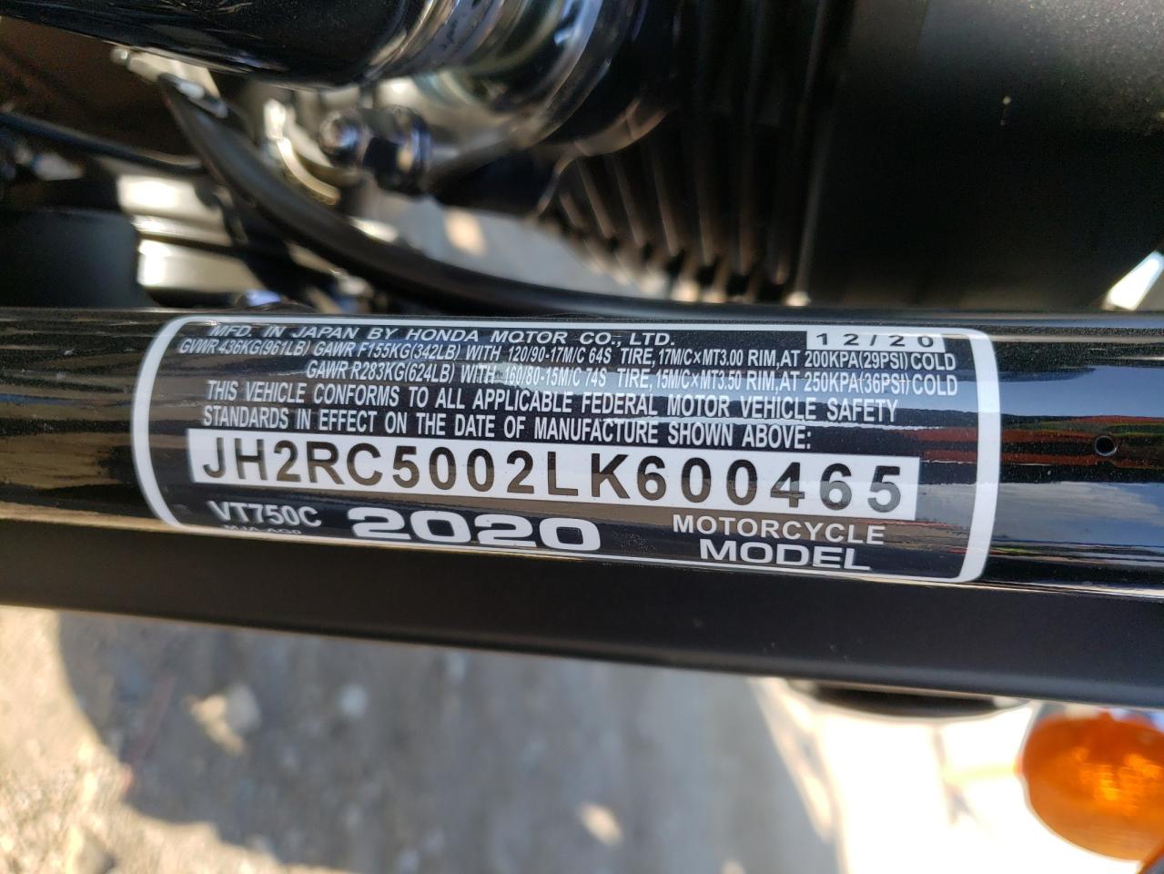 JH2RC5002LK600465 2020 Honda Vt750 C