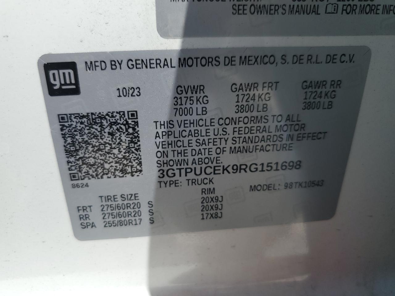 2024 GMC Sierra K1500 Elevation VIN: 3GTPUCEK9RG151698 Lot: 72348654