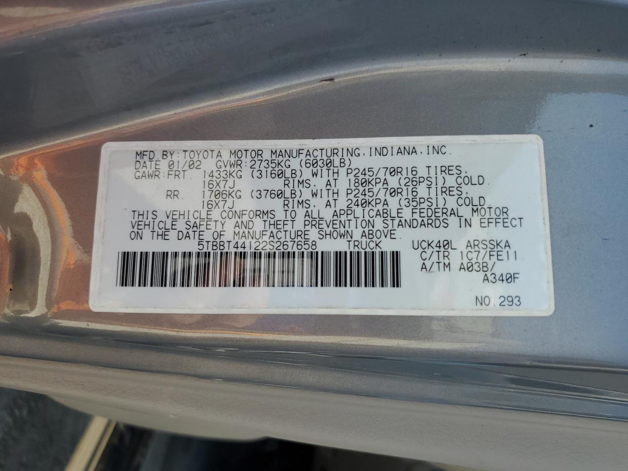 5TBBT44122S267658 2002 Toyota Tundra Access Cab