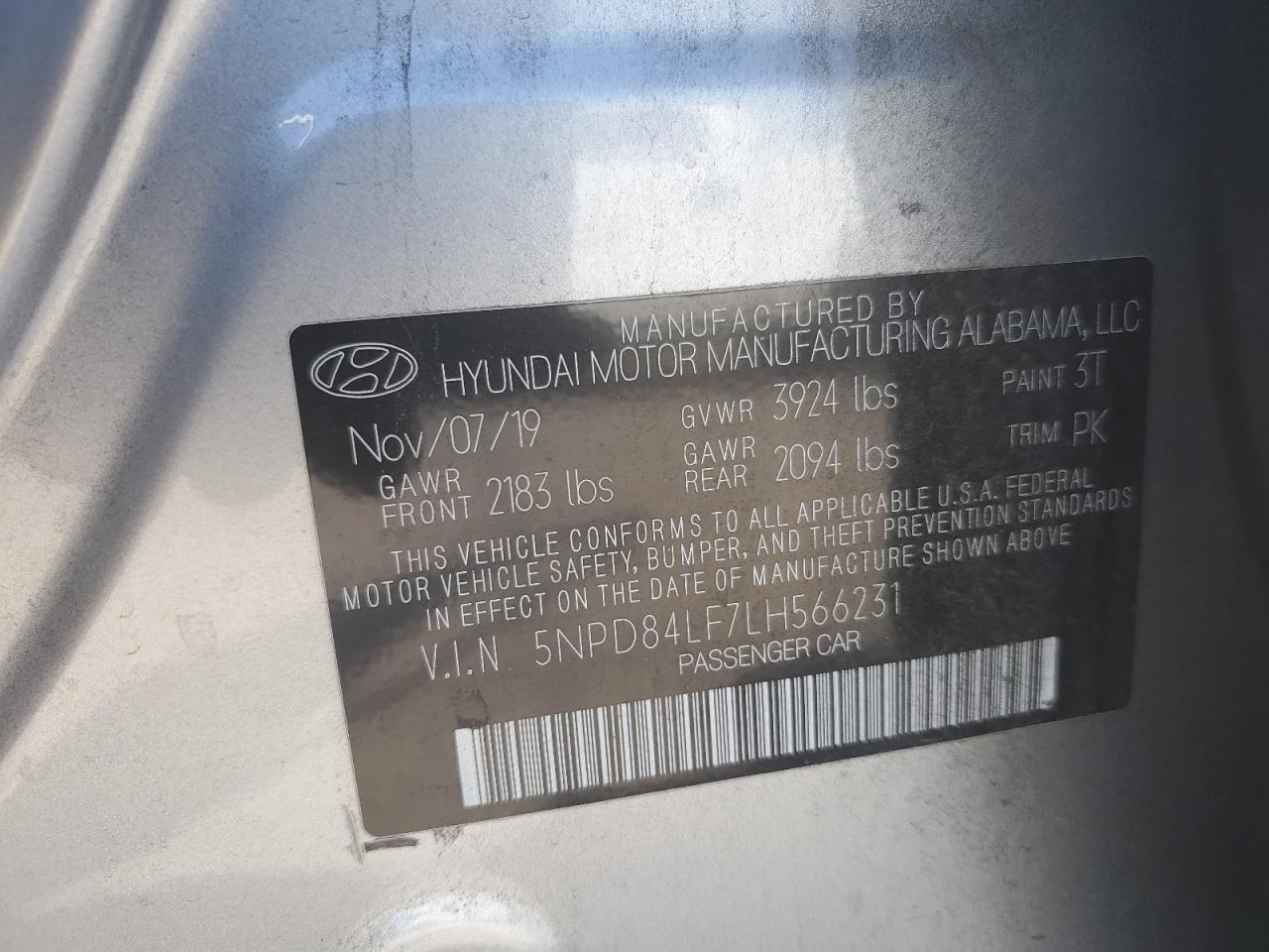 5NPD84LF7LH566231 2020 Hyundai Elantra Sel