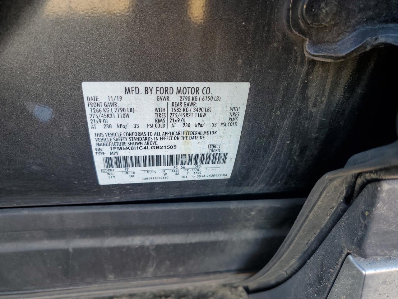 1FM5K8HC4LGB21585 2020 FORD EXPLORER - Image 12