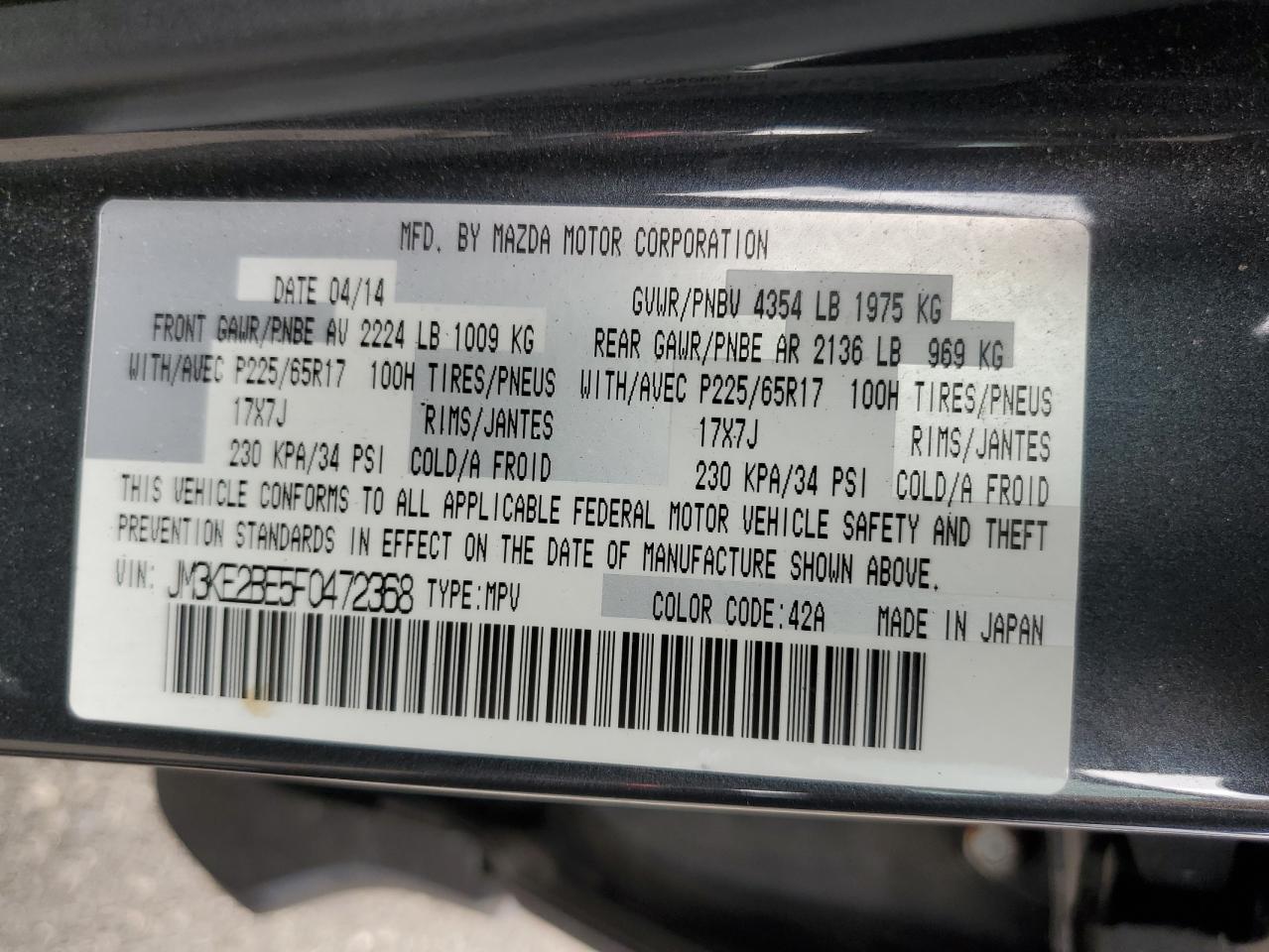 VIN JM3KE2BE5F0472368 2015 MAZDA CX-5 no.12