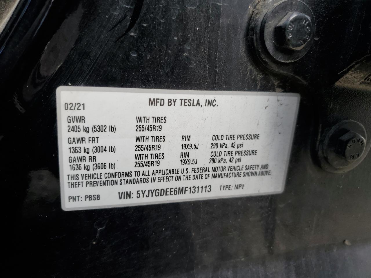 5YJYGDEE6MF131113 2021 Tesla Model Y