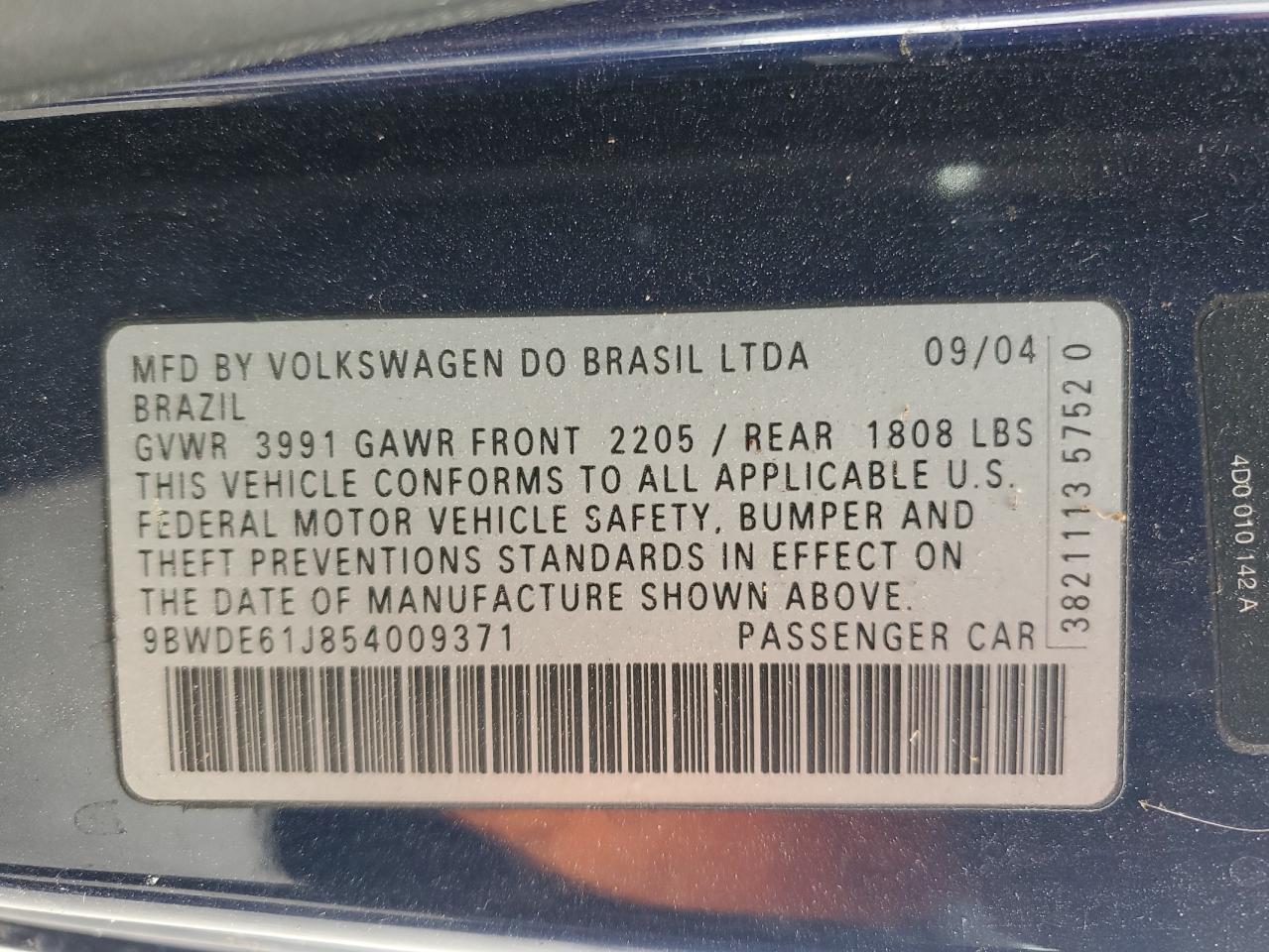 9BWDE61J854009371 2005 Volkswagen Gti