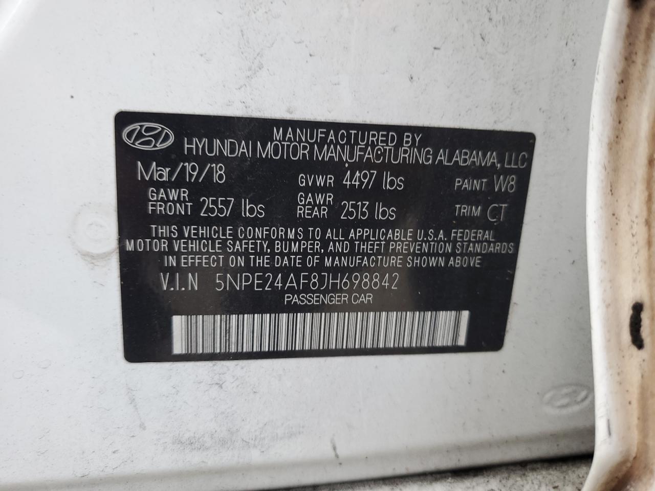 5NPE24AF8JH698842 2018 Hyundai Sonata Se