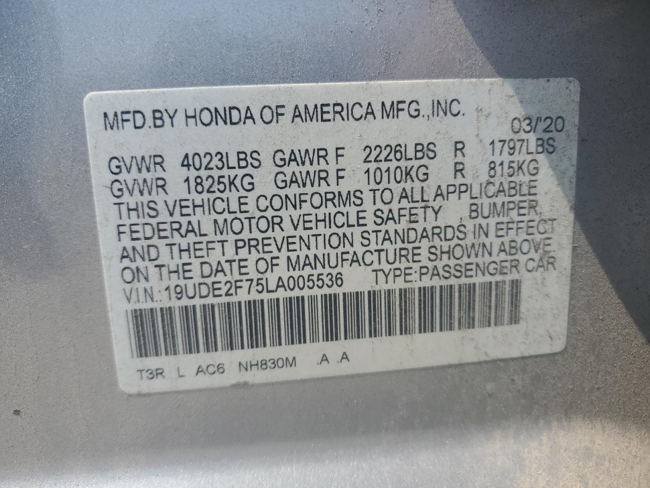 19UDE2F75LA005536 2020 Acura Ilx Premium