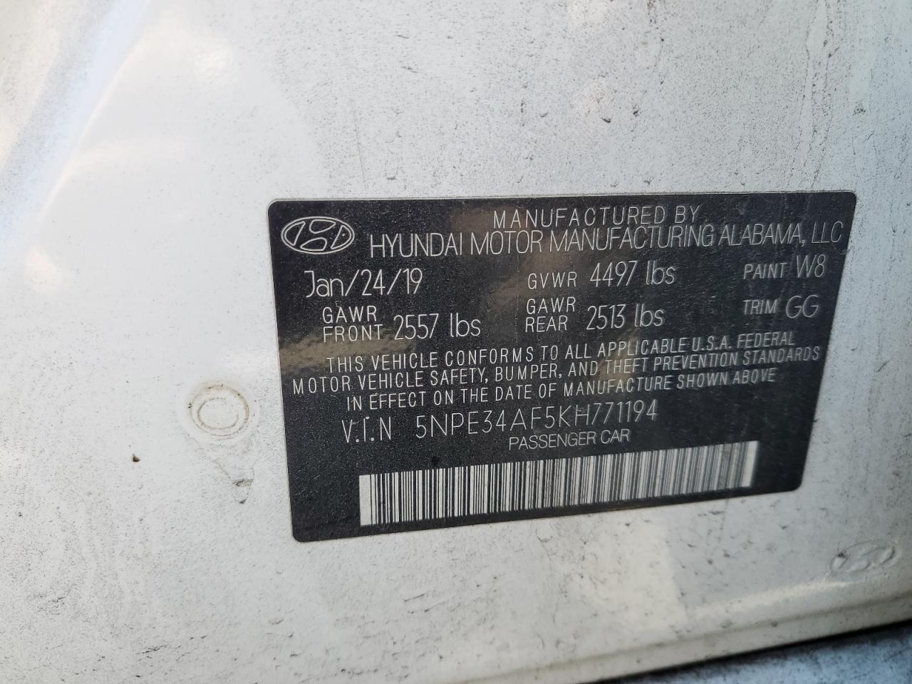 5NPE34AF5KH771194 2019 Hyundai Sonata Limited