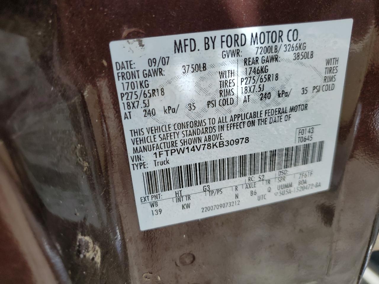 1FTPW14V78KB30978 2008 Ford F150 Supercrew