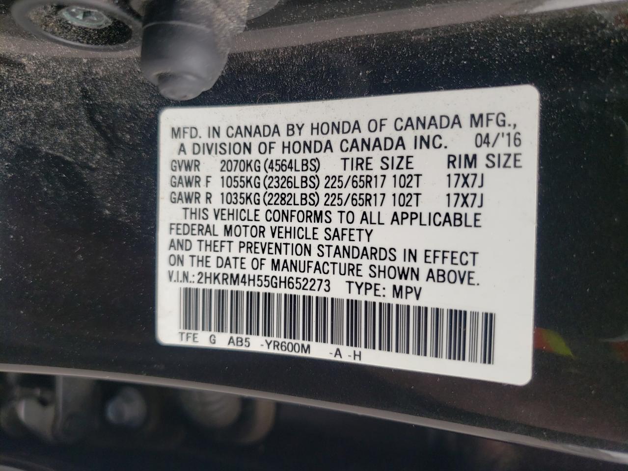 2HKRM4H55GH652273 2016 Honda Cr-V Ex