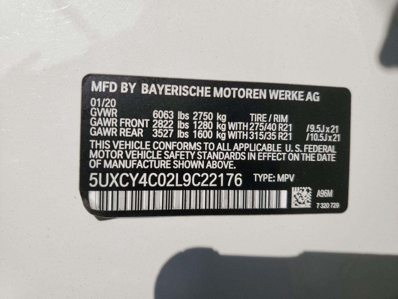 2020 BMW X6 Sdrive 40I VIN: 5UXCY4C02L9C22176 Lot: 73339564