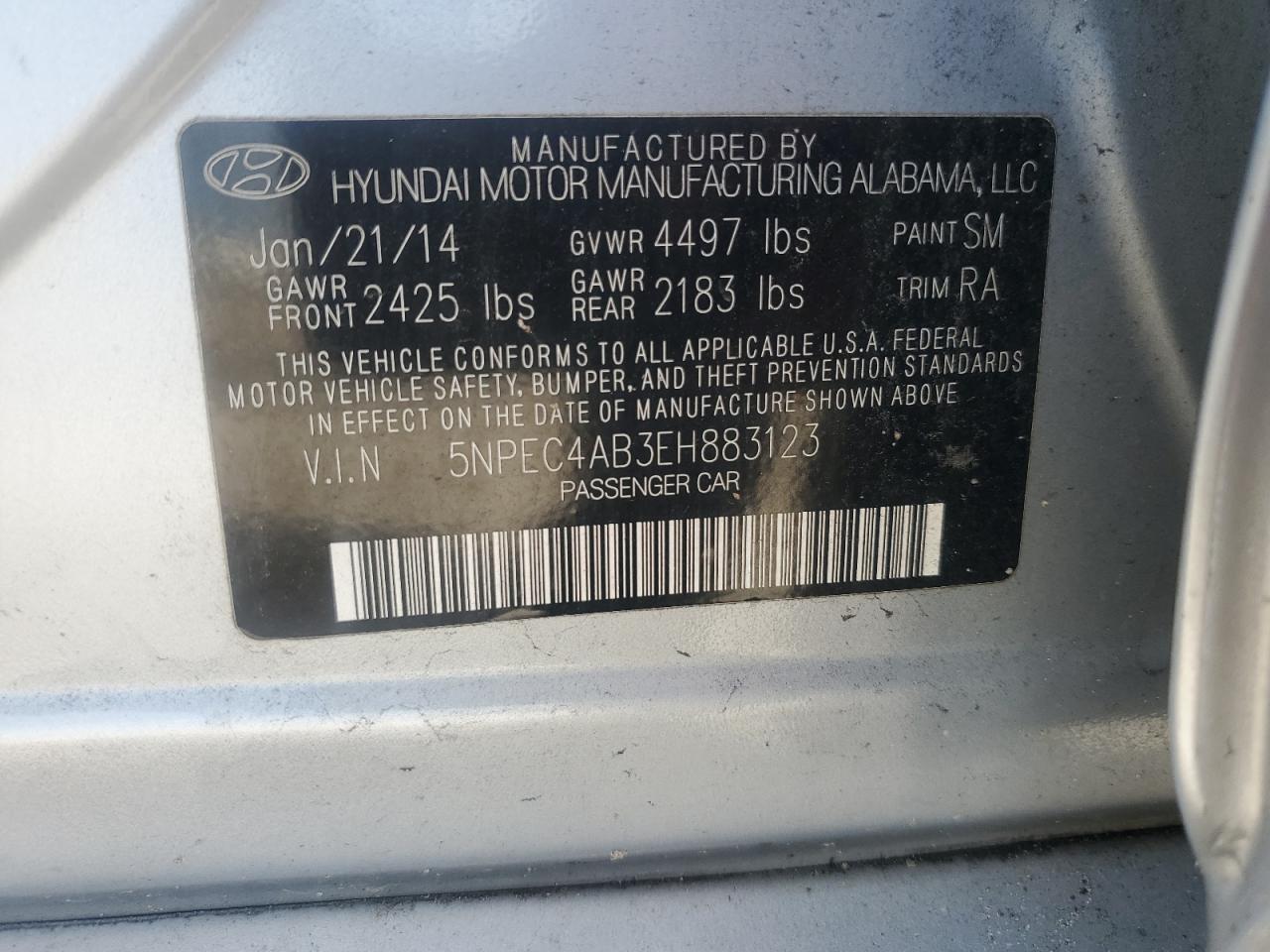 5NPEC4AB3EH883123 2014 Hyundai Sonata Se