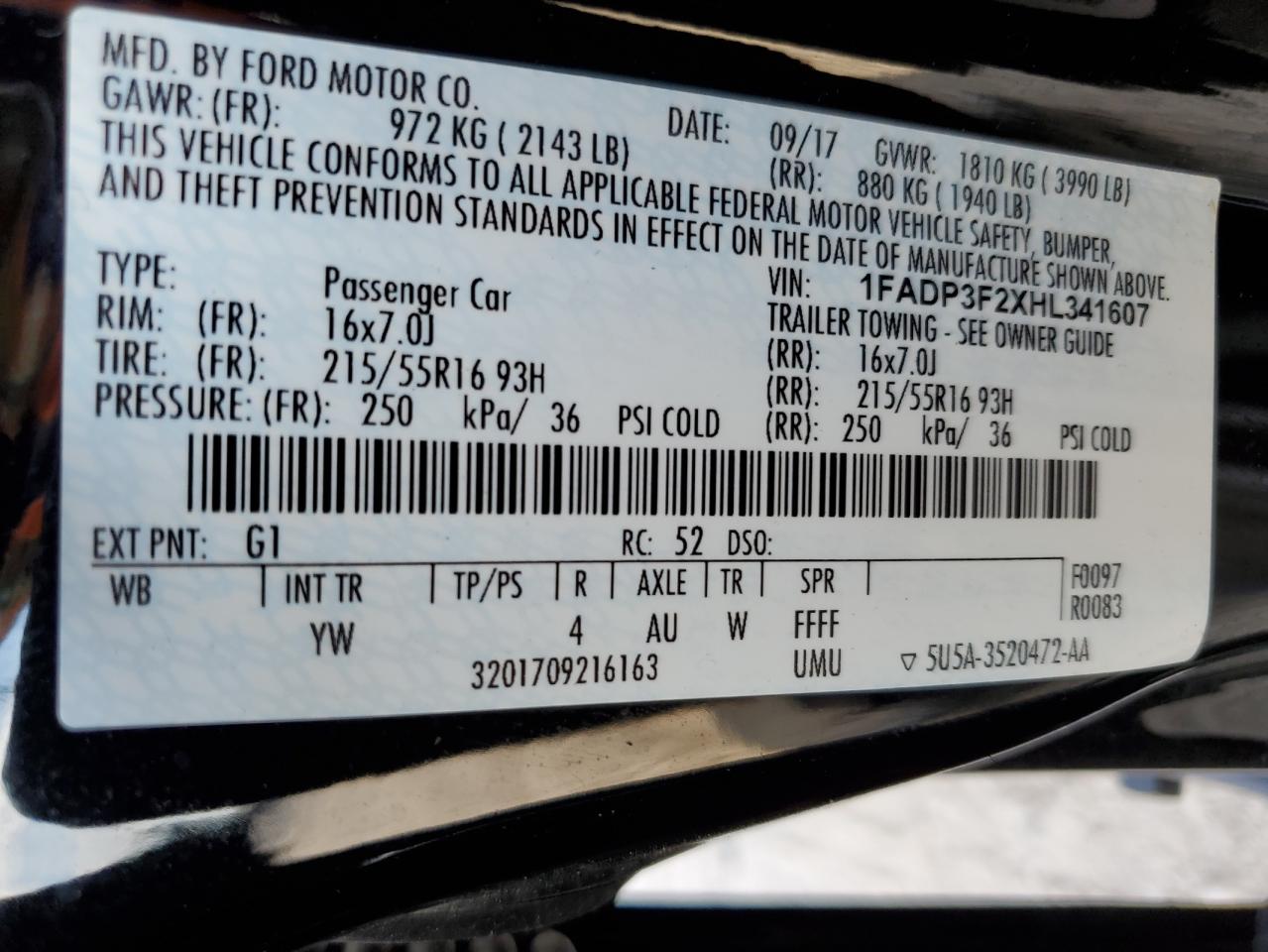 1FADP3F2XHL341607 2017 Ford Focus Se