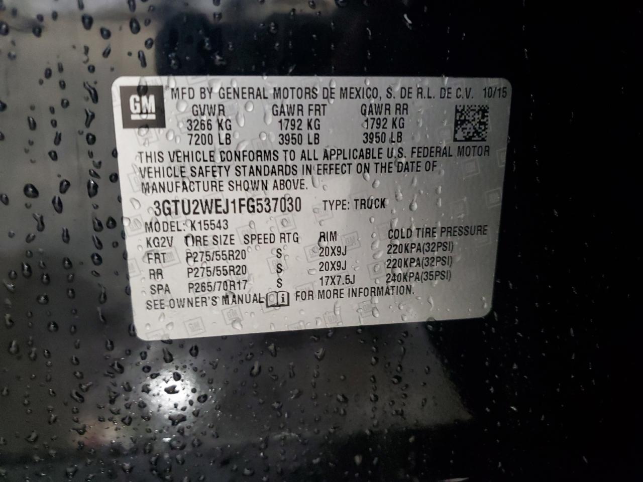 3GTU2WEJ1FG537030 2015 GMC Sierra K1500 Denali