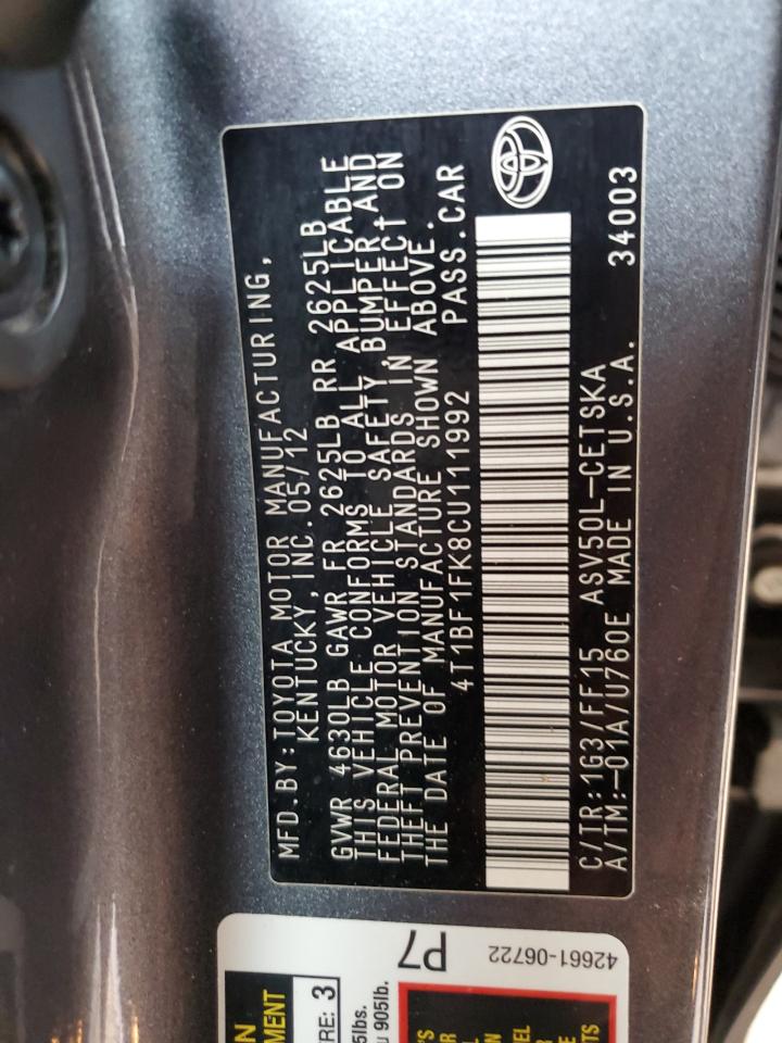 4T1BF1FK8CU111992 2012 Toyota Camry Base